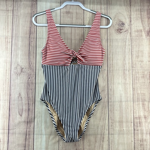 J. Crew Other - J Crew Size Medium Red White & Blue Striped Cut‎ Out Swimsuit Bathing Suit